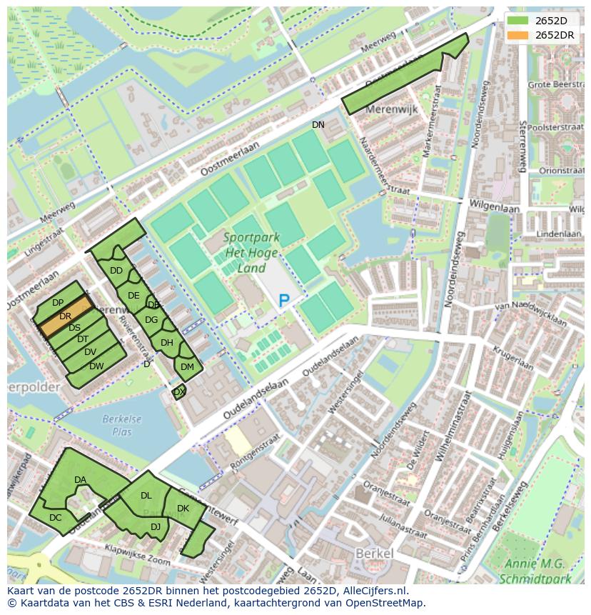 Afbeelding van het postcodegebied 2652 DR op de kaart.