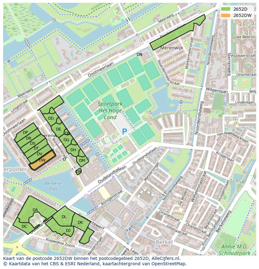 Afbeelding van het postcodegebied 2652 DW op de kaart.