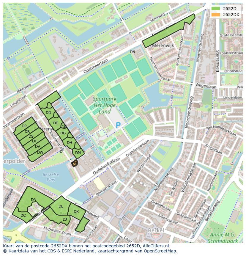 Afbeelding van het postcodegebied 2652 DX op de kaart.