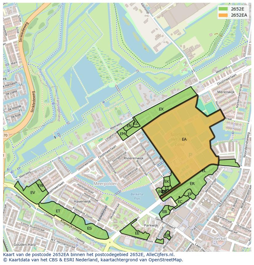 Afbeelding van het postcodegebied 2652 EA op de kaart.
