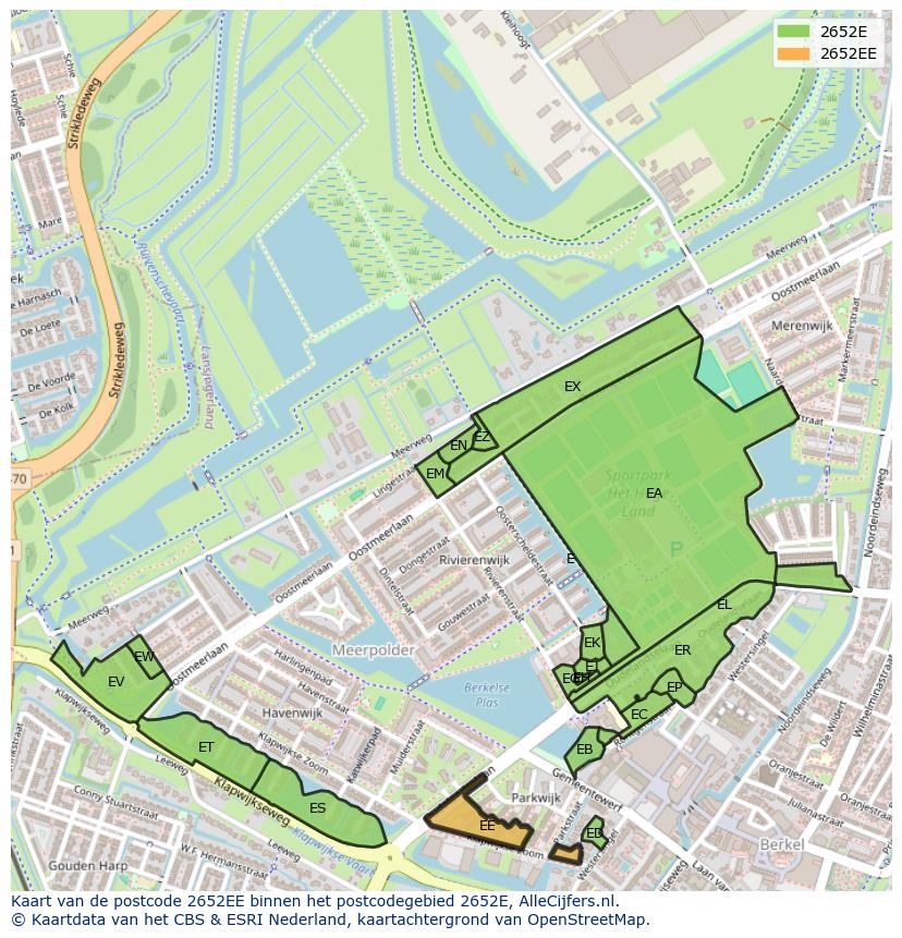 Afbeelding van het postcodegebied 2652 EE op de kaart.