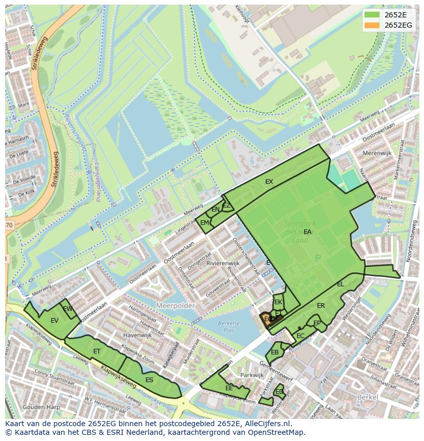 Afbeelding van het postcodegebied 2652 EG op de kaart.