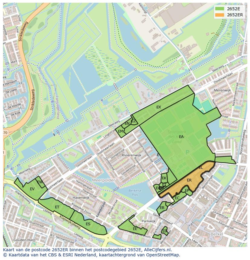 Afbeelding van het postcodegebied 2652 ER op de kaart.