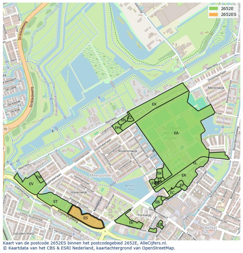 Afbeelding van het postcodegebied 2652 ES op de kaart.