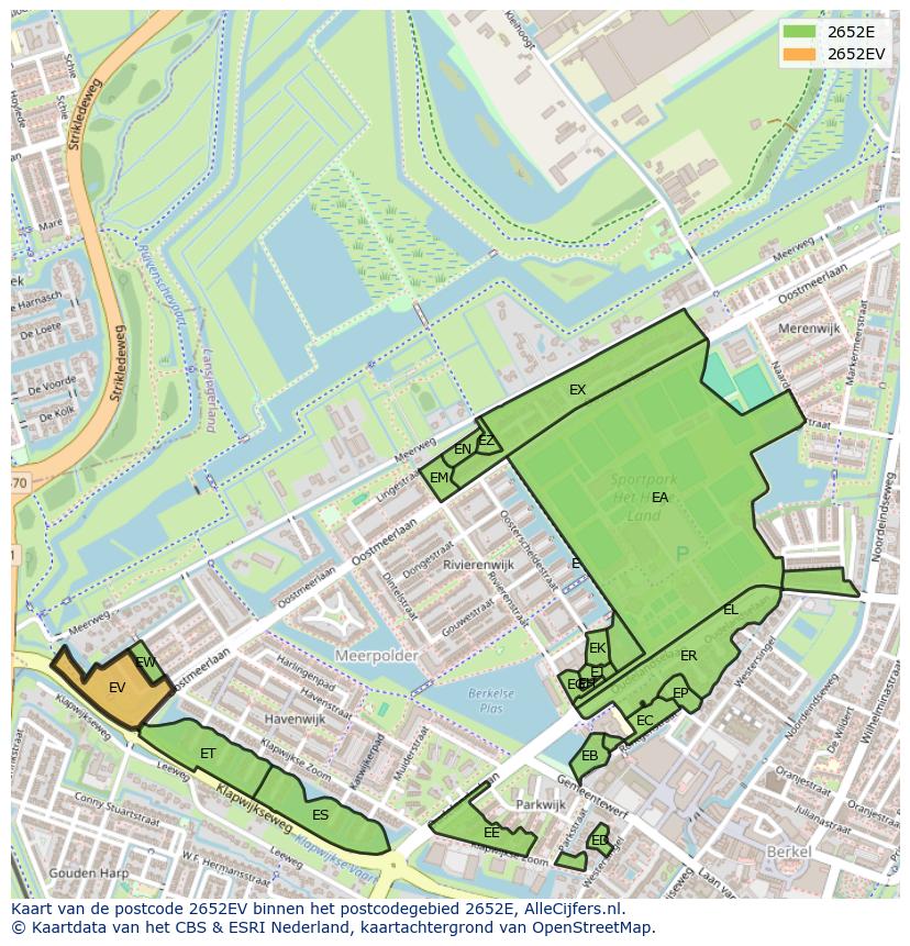 Afbeelding van het postcodegebied 2652 EV op de kaart.