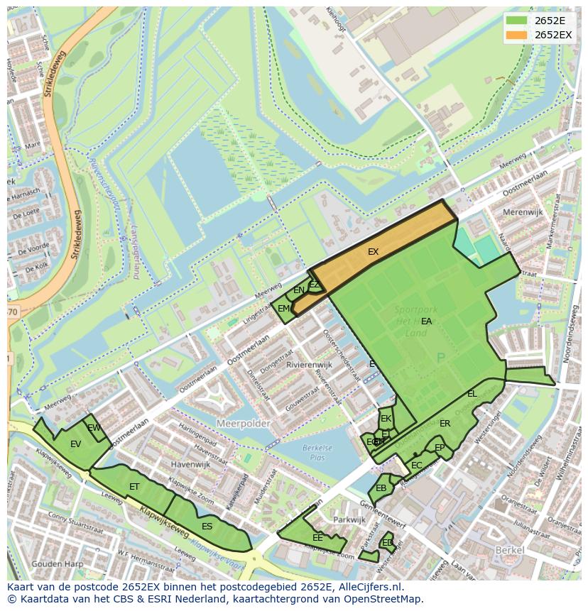 Afbeelding van het postcodegebied 2652 EX op de kaart.