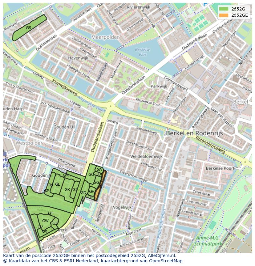 Afbeelding van het postcodegebied 2652 GE op de kaart.