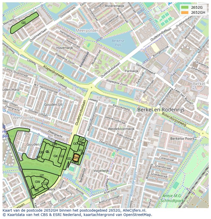 Afbeelding van het postcodegebied 2652 GH op de kaart.