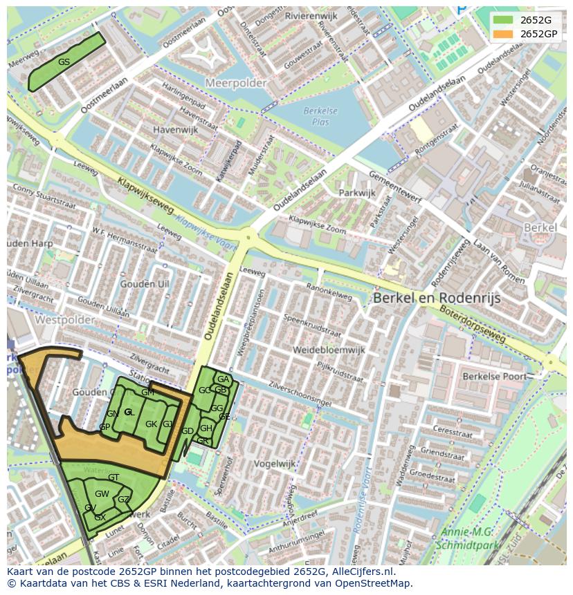 Afbeelding van het postcodegebied 2652 GP op de kaart.