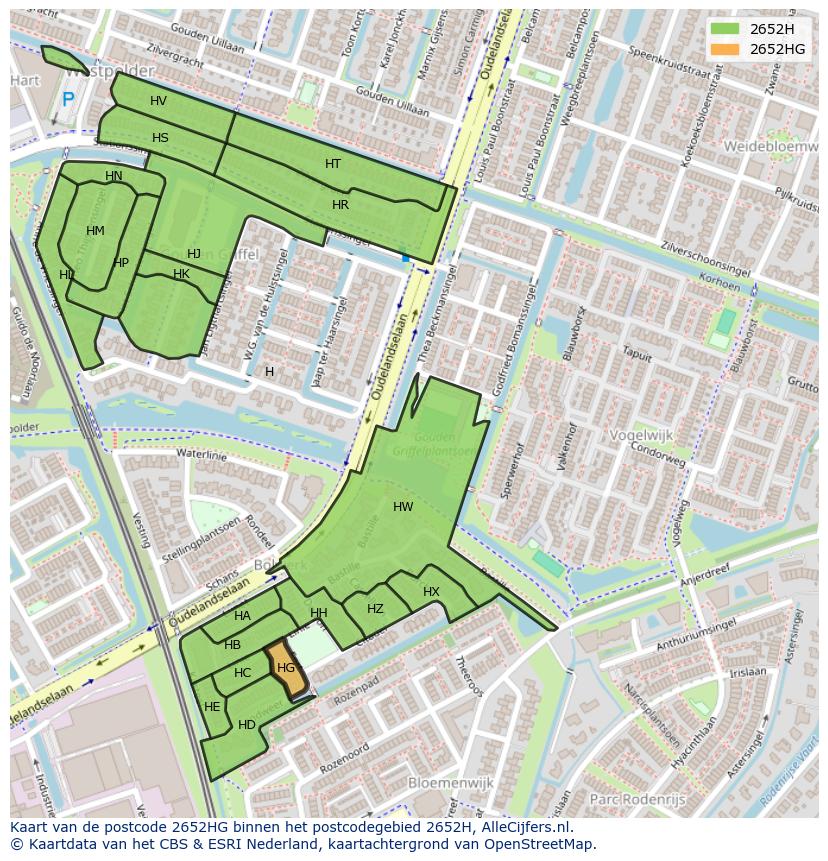 Afbeelding van het postcodegebied 2652 HG op de kaart.