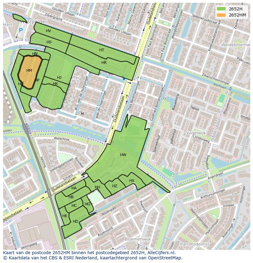 Afbeelding van het postcodegebied 2652 HM op de kaart.