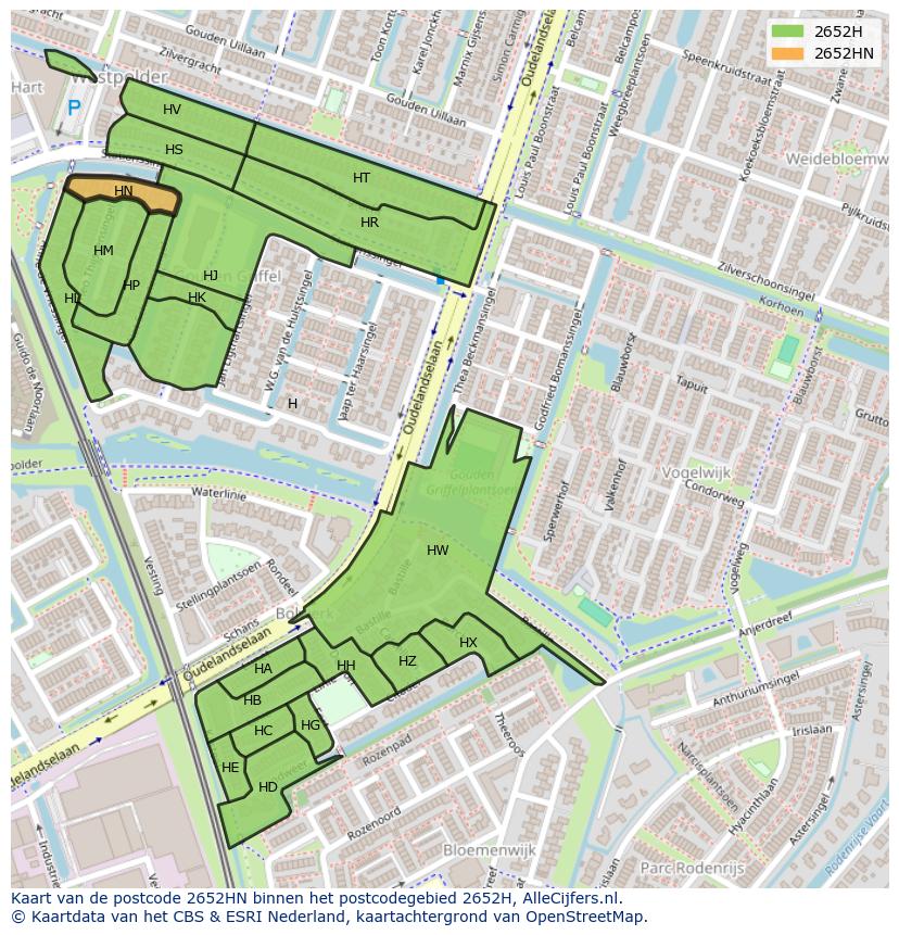 Afbeelding van het postcodegebied 2652 HN op de kaart.