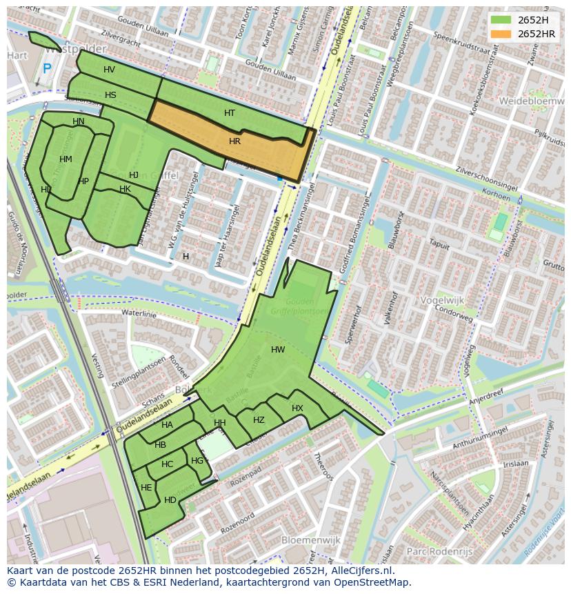 Afbeelding van het postcodegebied 2652 HR op de kaart.
