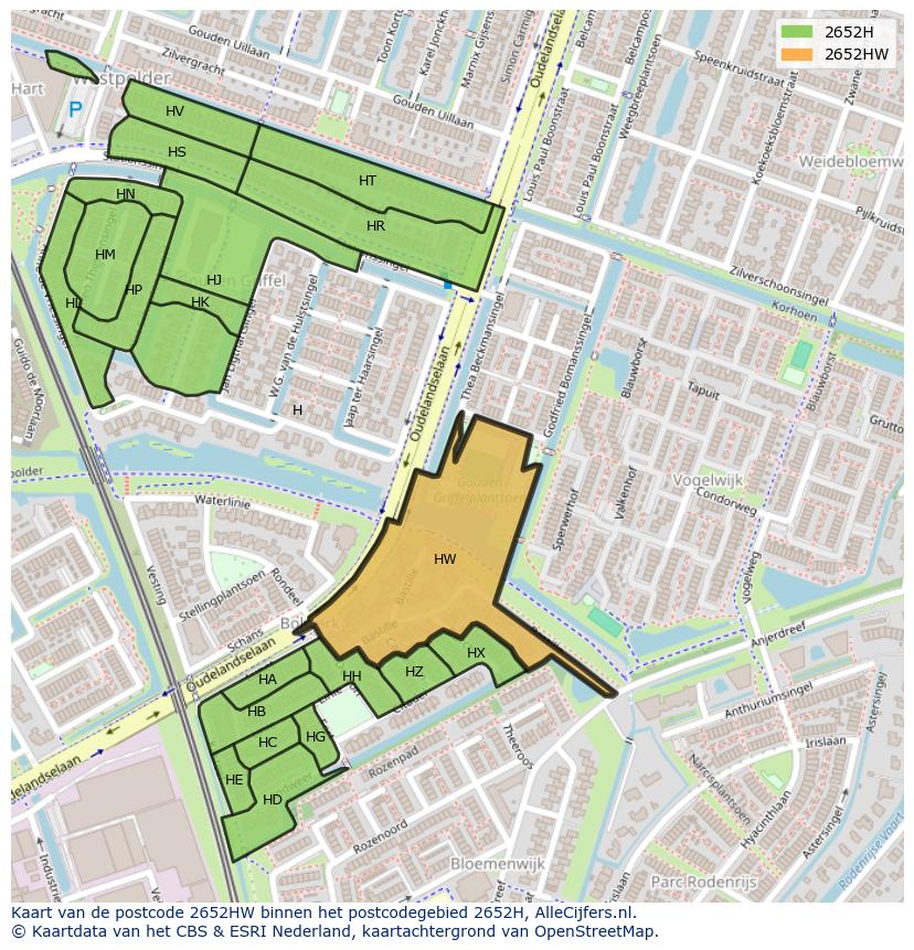 Afbeelding van het postcodegebied 2652 HW op de kaart.