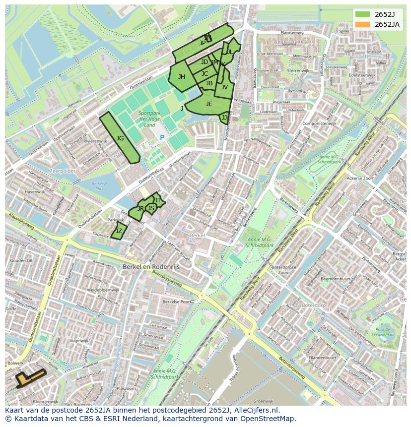 Afbeelding van het postcodegebied 2652 JA op de kaart.