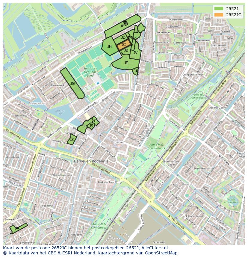 Afbeelding van het postcodegebied 2652 JC op de kaart.
