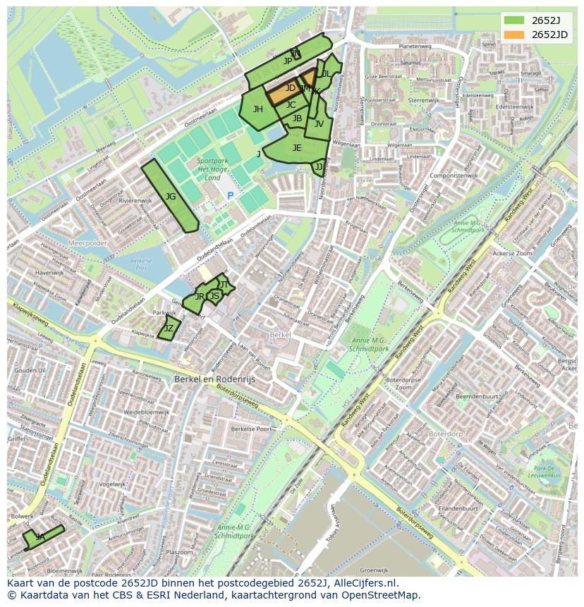 Afbeelding van het postcodegebied 2652 JD op de kaart.