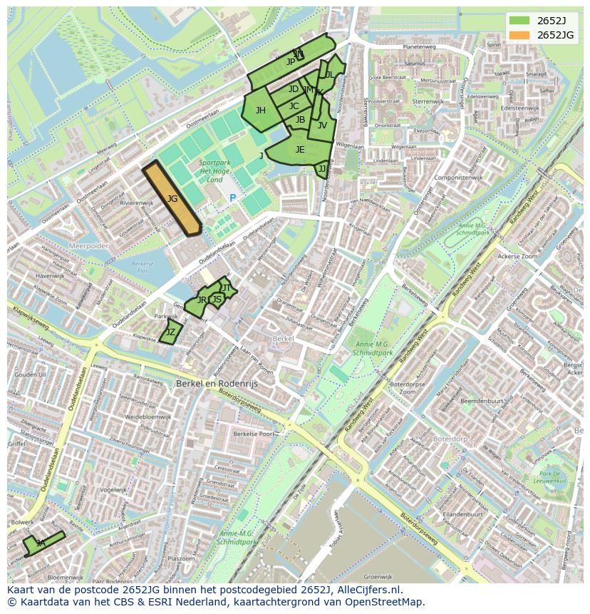 Afbeelding van het postcodegebied 2652 JG op de kaart.