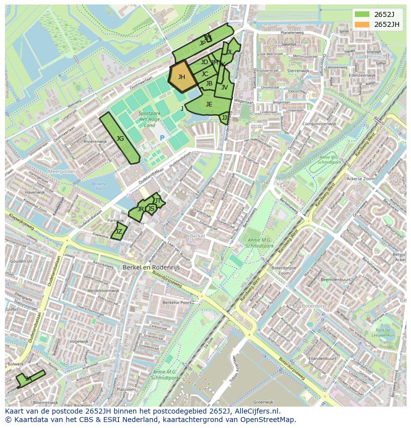 Afbeelding van het postcodegebied 2652 JH op de kaart.