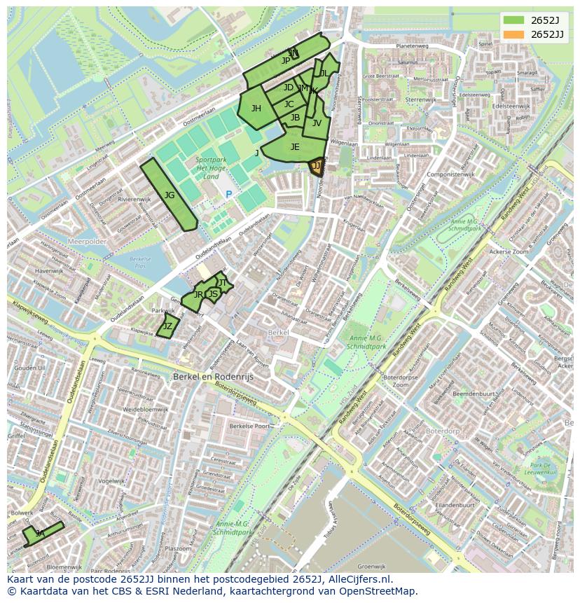 Afbeelding van het postcodegebied 2652 JJ op de kaart.
