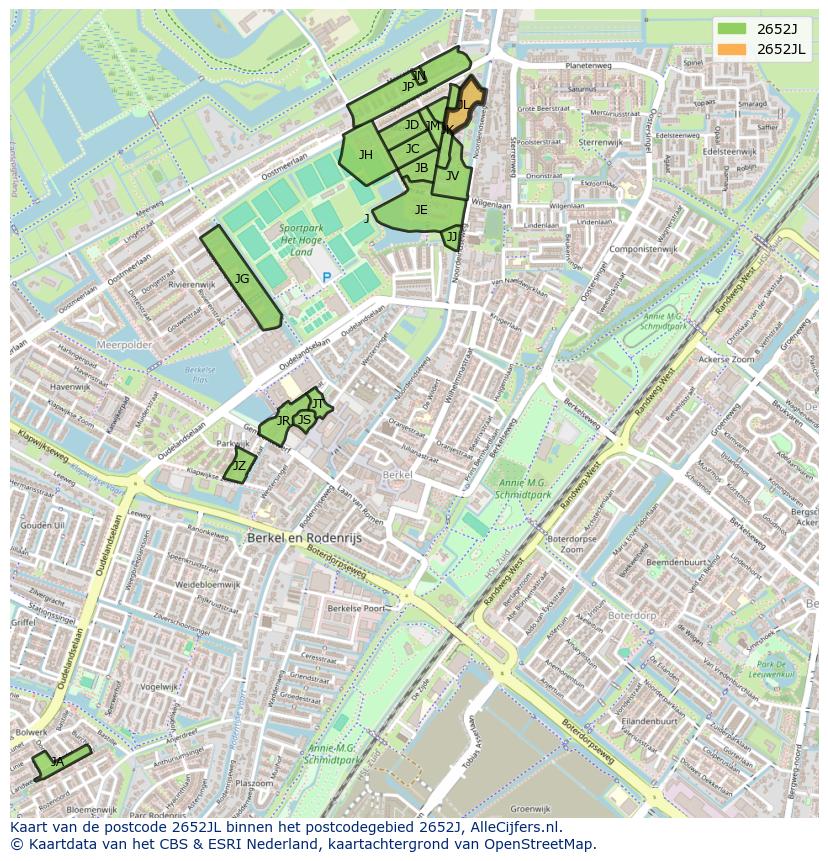 Afbeelding van het postcodegebied 2652 JL op de kaart.