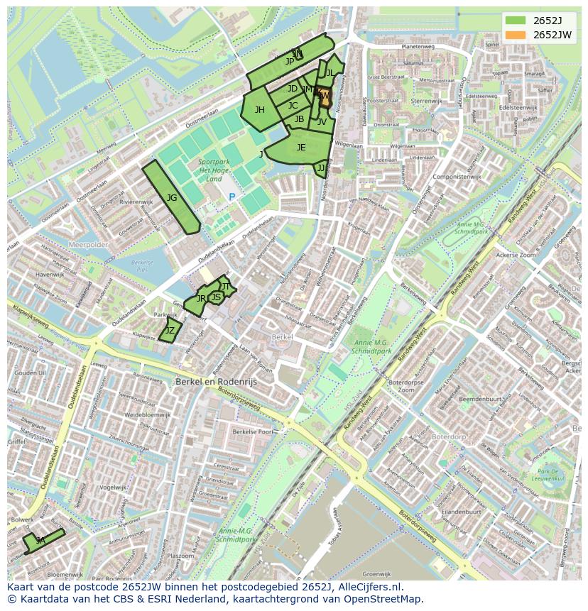 Afbeelding van het postcodegebied 2652 JW op de kaart.
