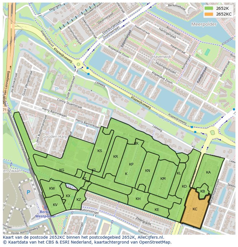 Afbeelding van het postcodegebied 2652 KC op de kaart.