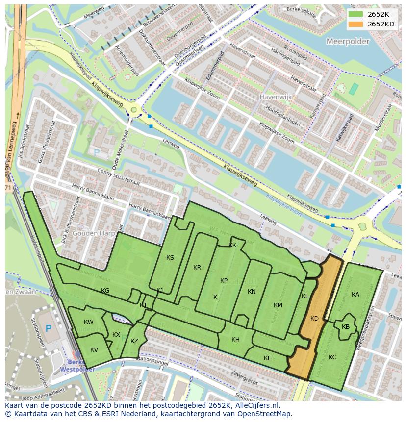 Afbeelding van het postcodegebied 2652 KD op de kaart.