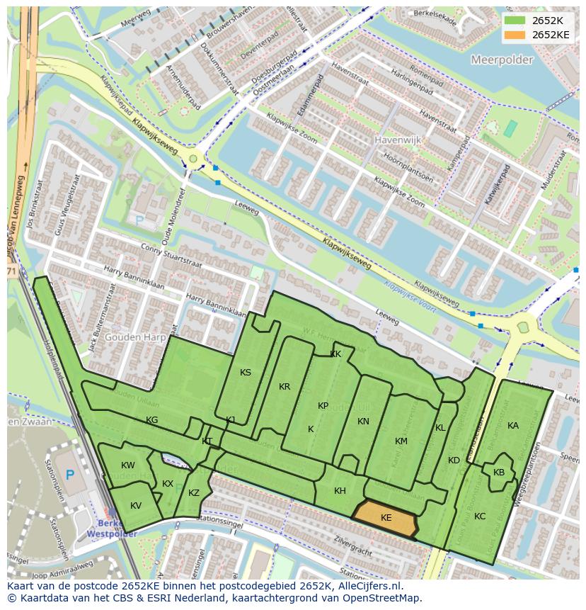 Afbeelding van het postcodegebied 2652 KE op de kaart.