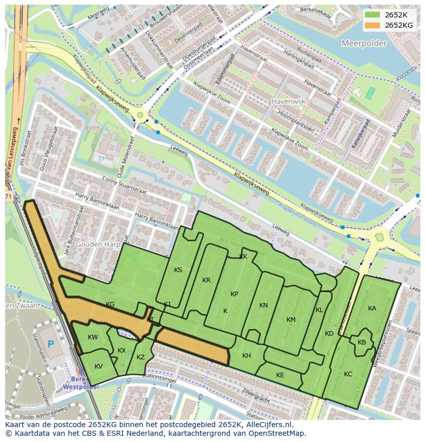 Afbeelding van het postcodegebied 2652 KG op de kaart.