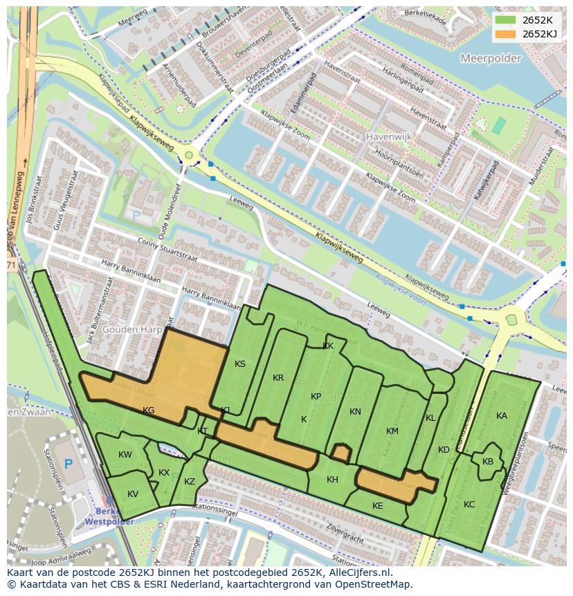 Afbeelding van het postcodegebied 2652 KJ op de kaart.