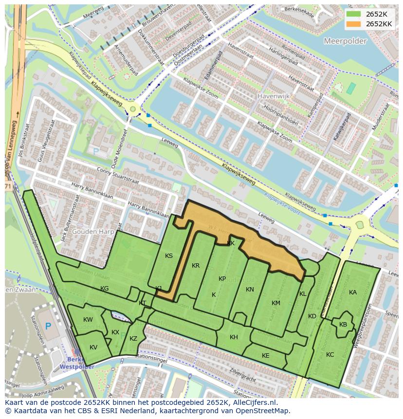 Afbeelding van het postcodegebied 2652 KK op de kaart.