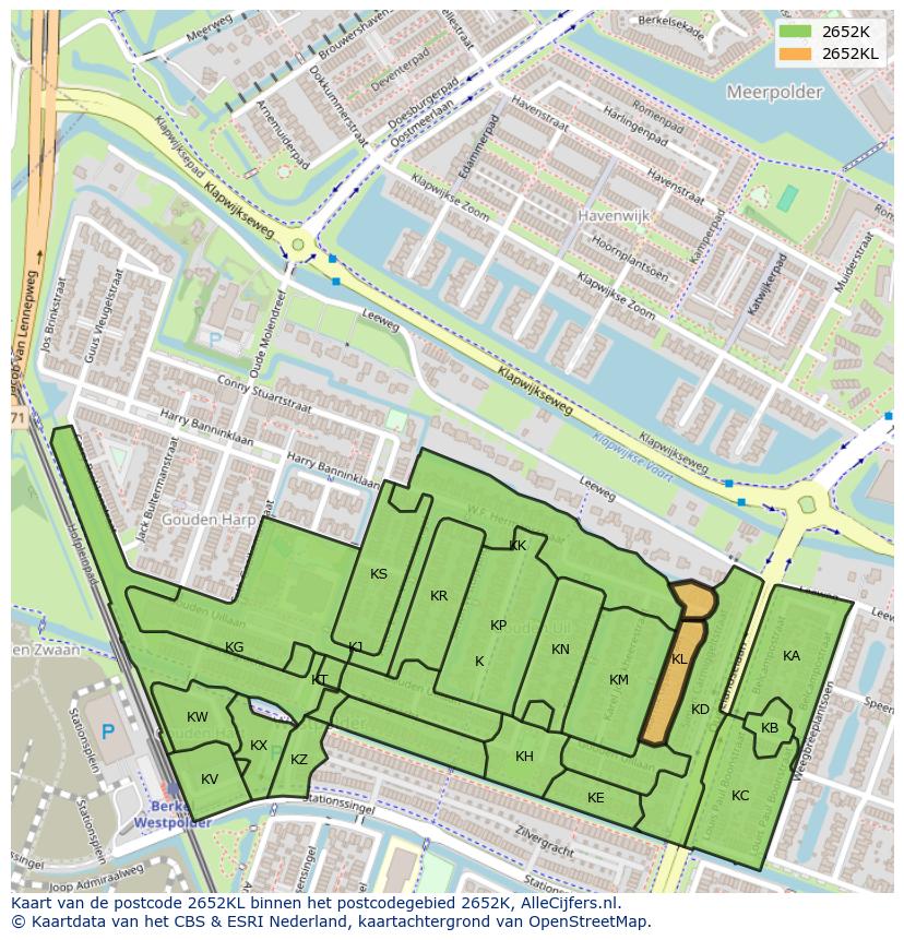 Afbeelding van het postcodegebied 2652 KL op de kaart.
