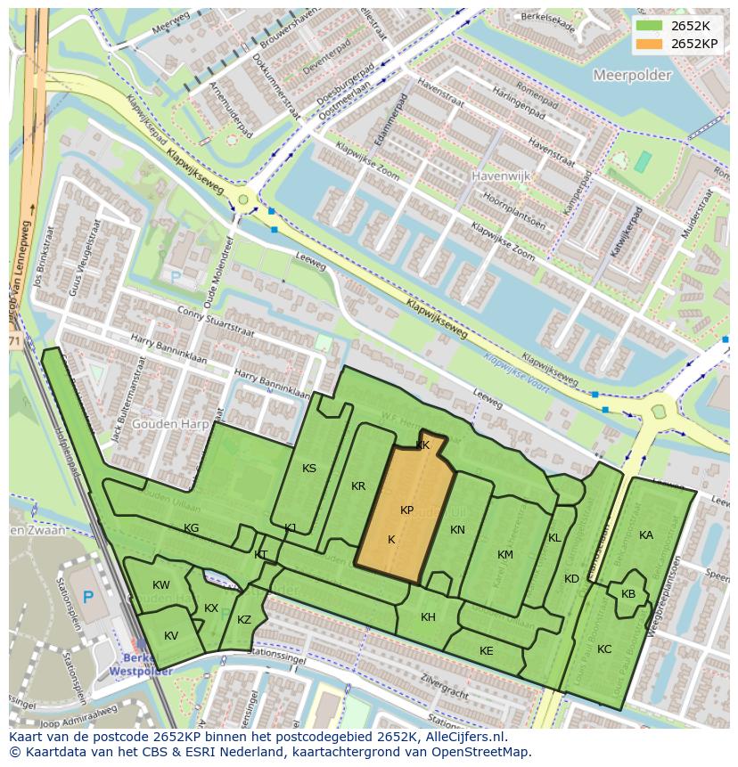 Afbeelding van het postcodegebied 2652 KP op de kaart.