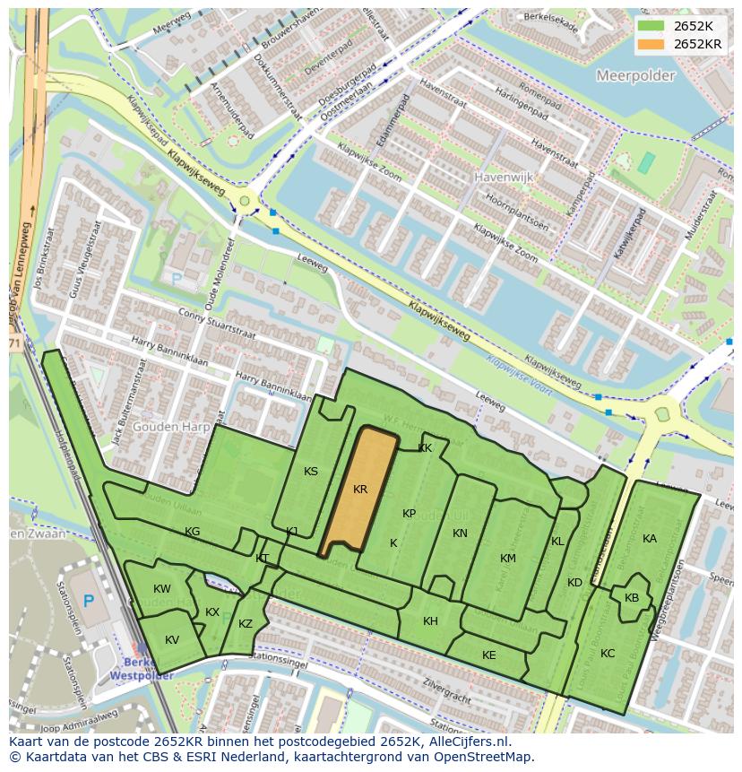 Afbeelding van het postcodegebied 2652 KR op de kaart.