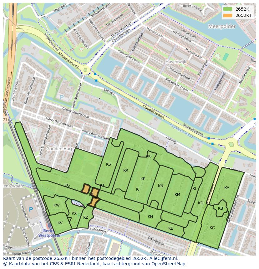 Afbeelding van het postcodegebied 2652 KT op de kaart.