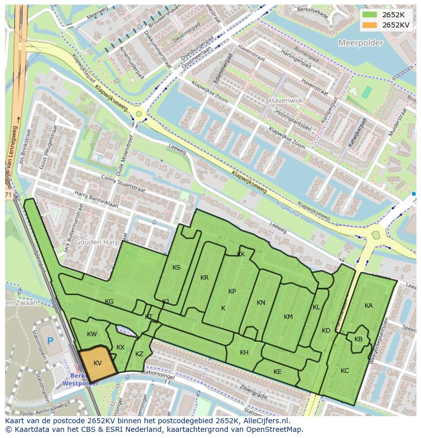 Afbeelding van het postcodegebied 2652 KV op de kaart.