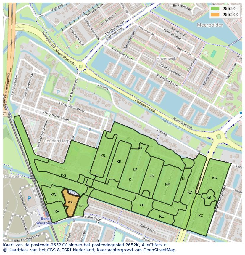 Afbeelding van het postcodegebied 2652 KX op de kaart.