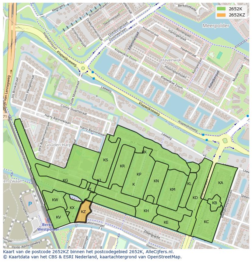 Afbeelding van het postcodegebied 2652 KZ op de kaart.