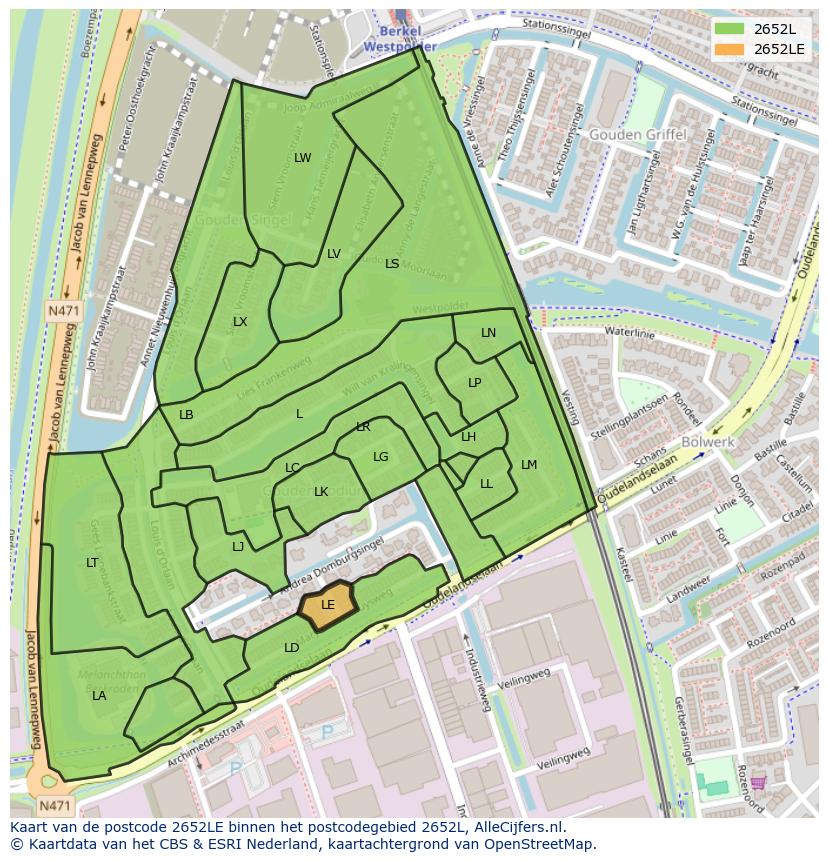 Afbeelding van het postcodegebied 2652 LE op de kaart.