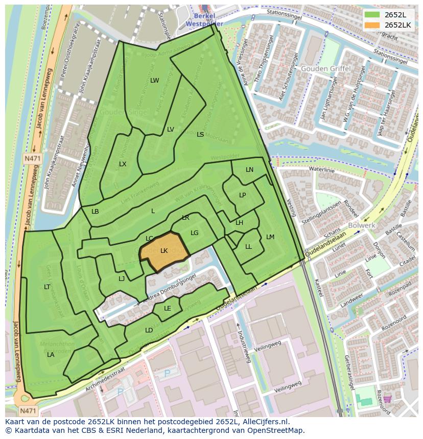 Afbeelding van het postcodegebied 2652 LK op de kaart.
