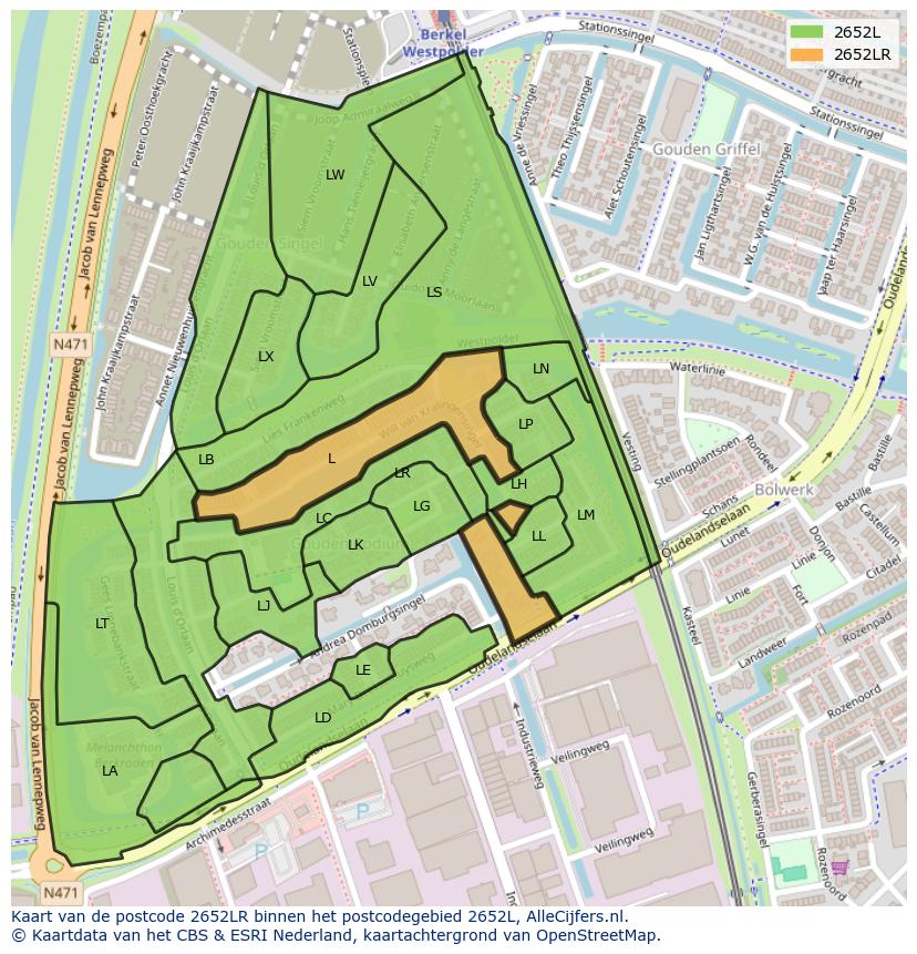 Afbeelding van het postcodegebied 2652 LR op de kaart.