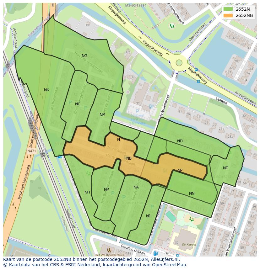 Afbeelding van het postcodegebied 2652 NB op de kaart.