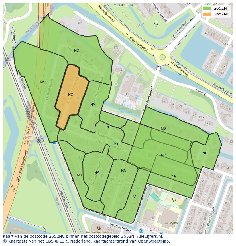 Afbeelding van het postcodegebied 2652 NC op de kaart.