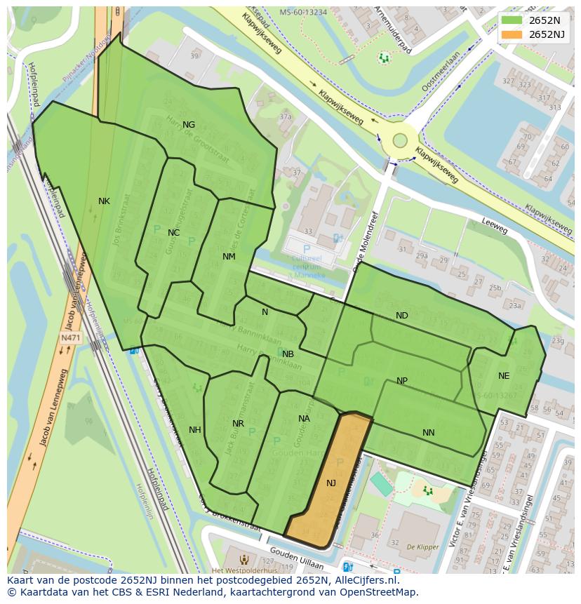 Afbeelding van het postcodegebied 2652 NJ op de kaart.