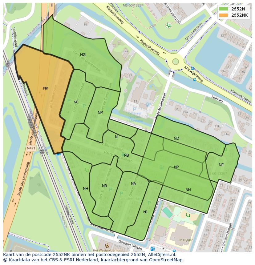 Afbeelding van het postcodegebied 2652 NK op de kaart.