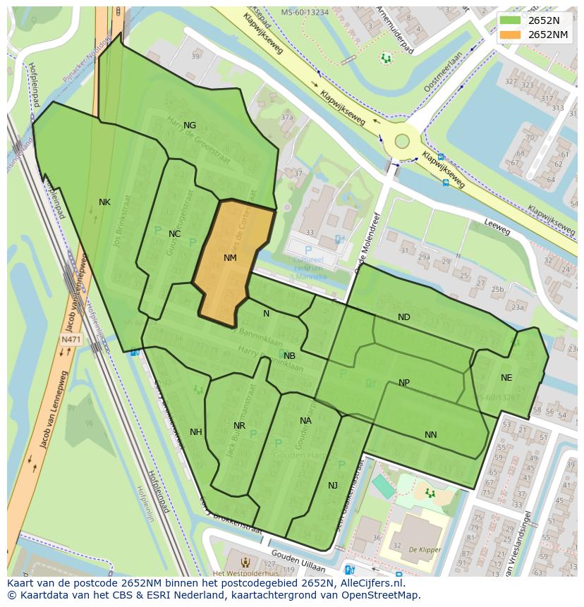 Afbeelding van het postcodegebied 2652 NM op de kaart.