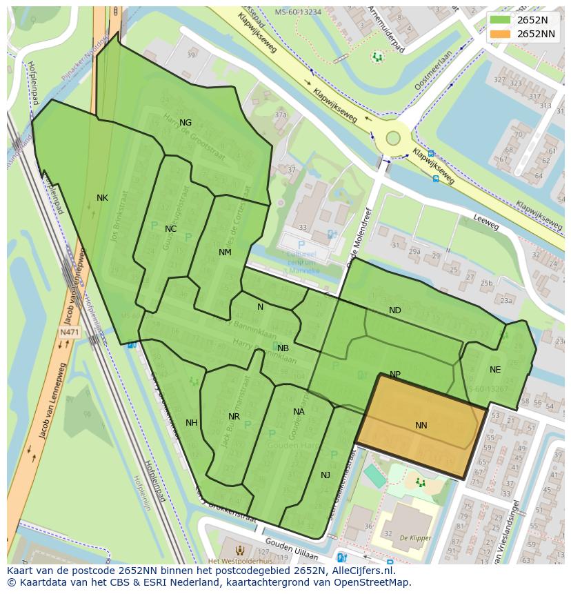 Afbeelding van het postcodegebied 2652 NN op de kaart.