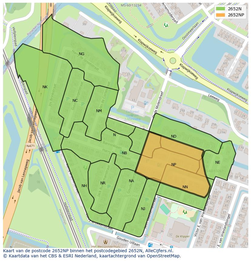Afbeelding van het postcodegebied 2652 NP op de kaart.