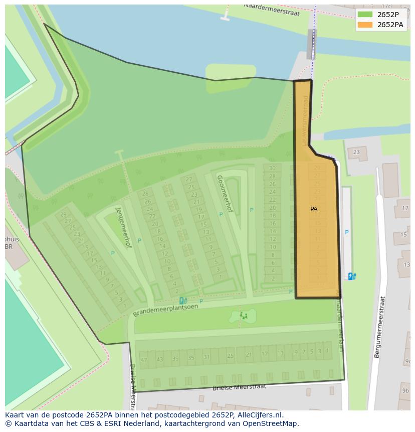 Afbeelding van het postcodegebied 2652 PA op de kaart.